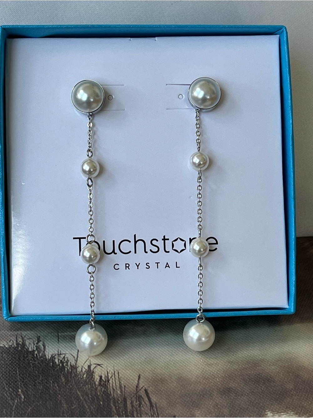 Touchstone Crystal Silver Pearl Drop Convertible Earrings BNIB